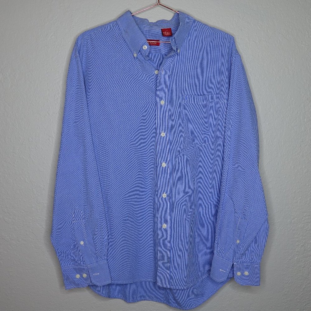 Izod Long Sleeve Button Up Shirt Blue Mens Large